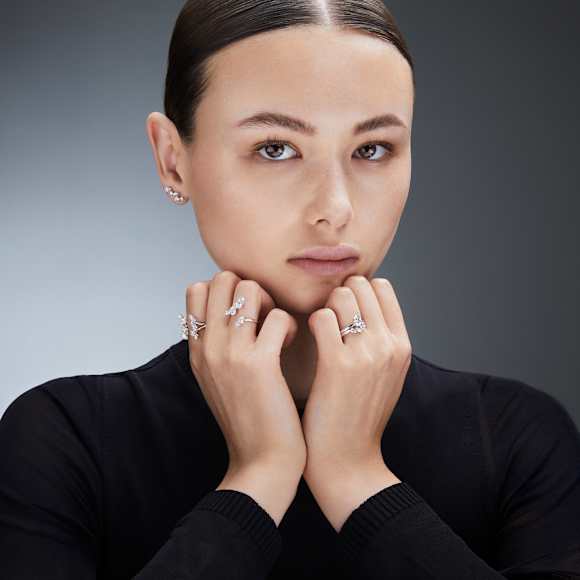 Galaxy ear cuffs, Lab-grown diamonds 1.25 ct tw, Mixed shapes, 14K white gold - Swarovski, 5684307