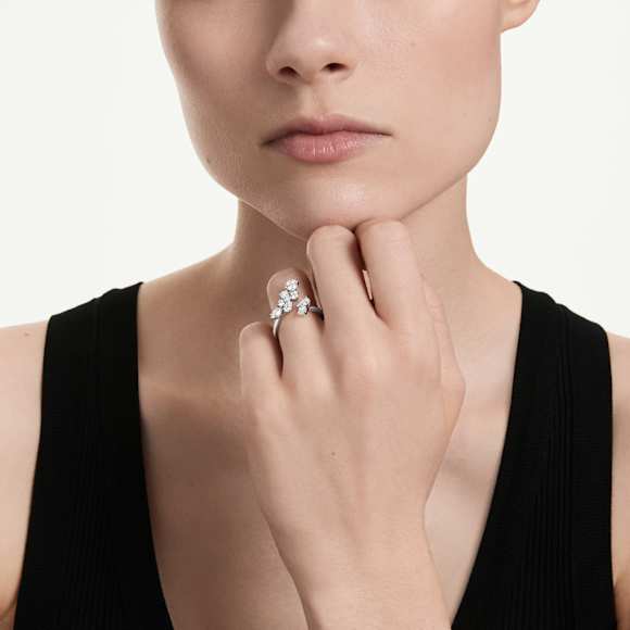 Galaxy bypass ring, Lab-grown diamonds 1.25 ct tw, Mixed shapes, 14K white gold - Swarovski, 5684708