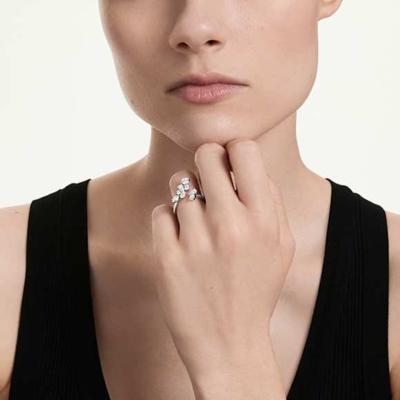 Galaxy bypass ring, Lab-grown diamonds 1.25 ct tw, Mixed shapes, 14K white gold - Swarovski, 5684712