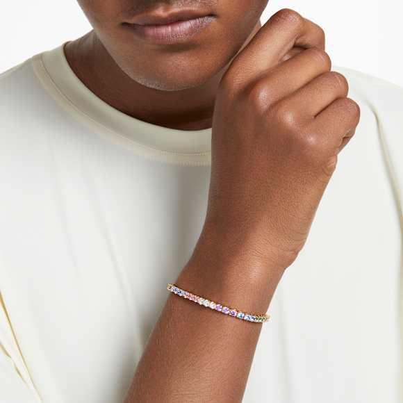 Matrix Tennis bracelet, Round cut, Multicoloured, Gold-tone plated - Swarovski, 5685691