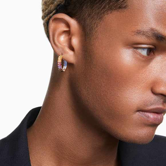 Anneaux d'oreilles Matrix, Taille baguette, Multicolores, Placage de ton or - Swarovski, 5685698