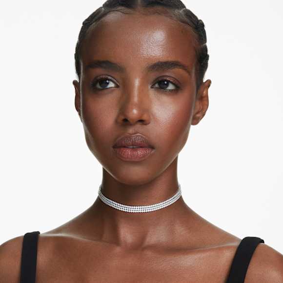 Matrix Tennis choker, Round cut, White, Rhodium plated - Swarovski, 5685755