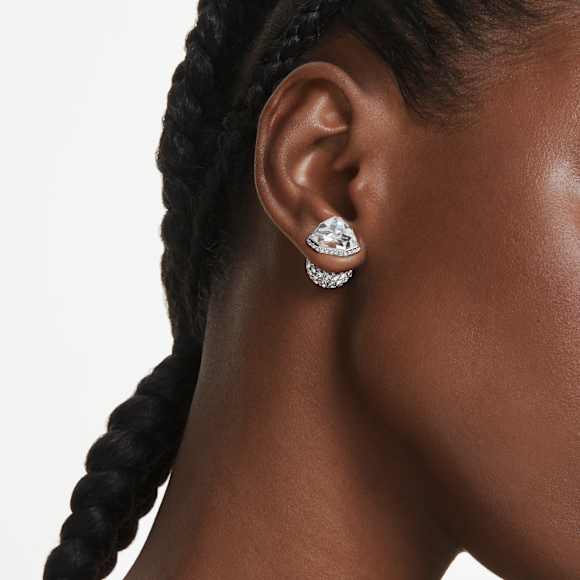 Lucent stud earrings, Pavé, Ball, White, Rhodium plated - Swarovski, 5686483