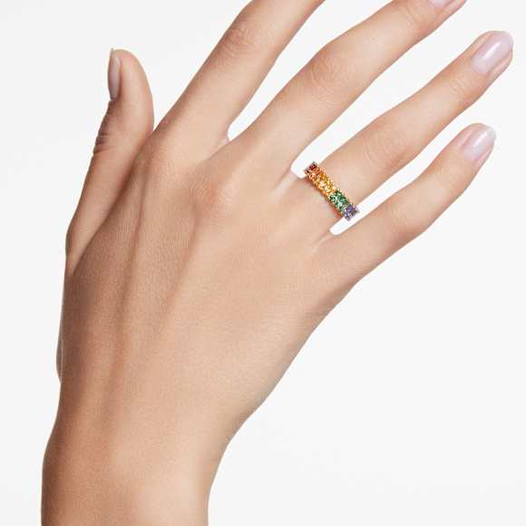 Matrix Ring, Baguette-Schliff, Mehrfarbig, 18K Goldbeschichtet - Swarovski, 5686636