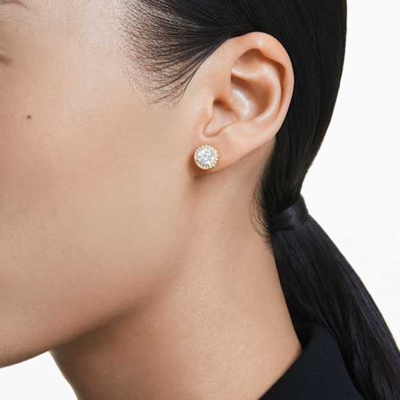 Una Angelic stud earrings, Round cut, Gold tone, Gold-tone plated - Swarovski, 5686637