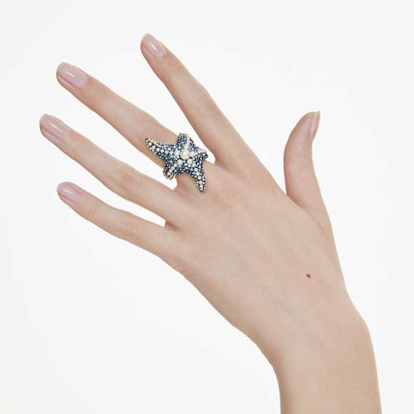 Idyllia cocktail ring, Crystal pearls, Starfish, Multicoloured, Gold-tone plated - Swarovski, 5686986