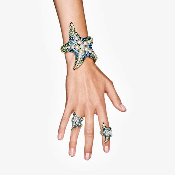 Idyllia cocktail ring, Crystal pearls, Starfish, Multicoloured, Gold-tone plated - Swarovski, 5686986