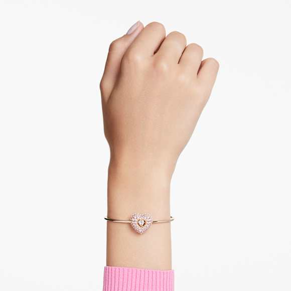 Idyllia bangle, Heart, Pink, Gold-tone plated - Swarovski, 5687258
