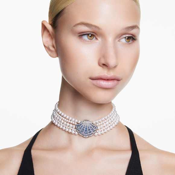 Idyllia Halsband, Kristallperle, Muschel, Blau, Rutheniert - Swarovski, 5688233