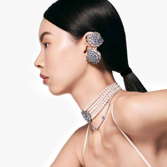 Idyllia choker, Crystal pearl, Shell, Blue, Ruthenium plated - Swarovski, 5688233