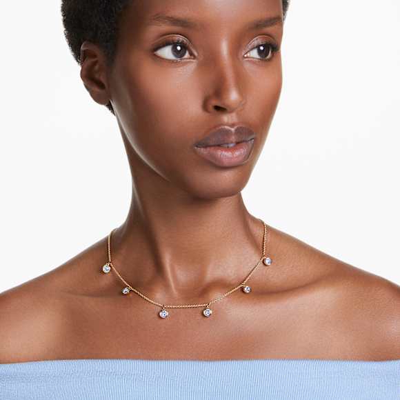 Imber Halskette, Rundschliff, Hellblau, Goldlegierungsschicht - Swarovski, 5688246