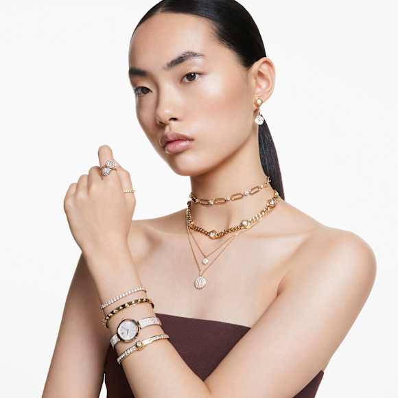 Numina bangle, Round cut, White, Gold-tone plated - Swarovski, 5688492