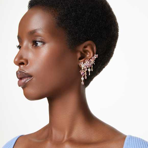 Boucles d'oreilles clip Gema, Tailles diverses, Chandelier, Fleur, Roses, Placage de ton or - Swarovski, 5688774