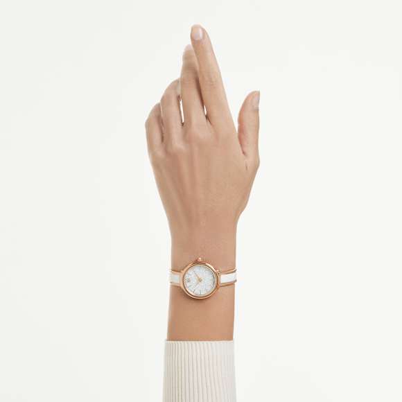 Ceas Crystalline bangle, Fabricat în Elveția, Brățară de metal, Alb, Finisaj în nuanță roz-aurie - Swarovski, 5689324