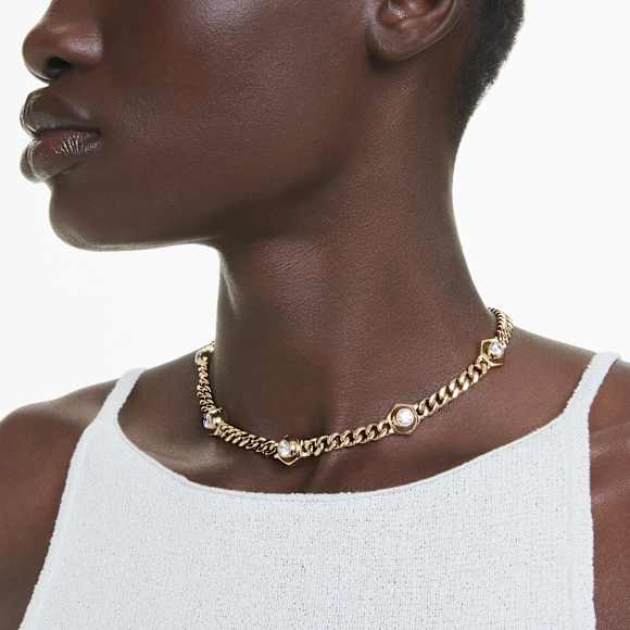 Collier Numina, Taille ronde, Blanc, Placage de ton or - Swarovski, 5689424