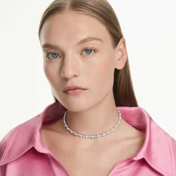 Matrix Tennis nyaklánc, Kristálygyöngy, Körmetszéses, Fehér, Ródium bevonattal - Swarovski, 5689623