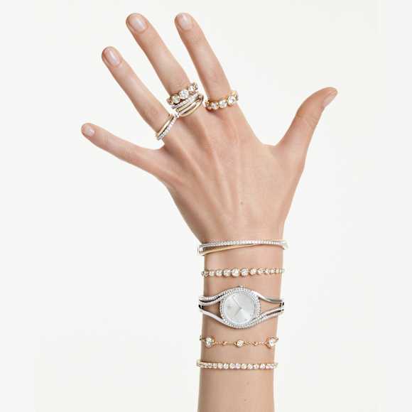 Brazalete Hyperbola, Talla redonda, Blanco, Combinación de acabados metálicos - Swarovski, 5689720