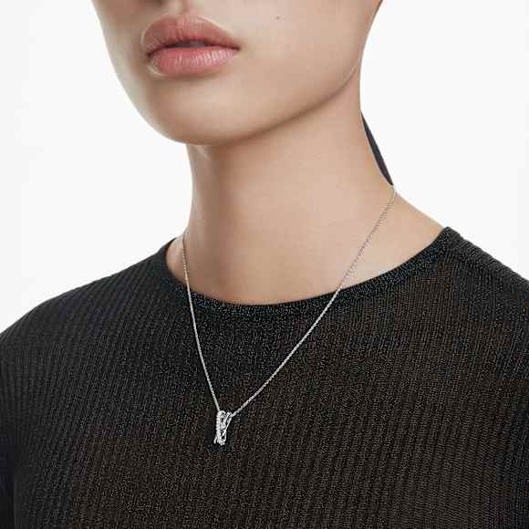 Hyperbola pendant, Mixed cuts, Twist, White, Rhodium plated - Swarovski, 5689723