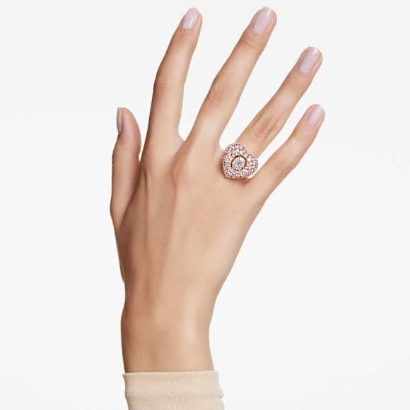 Idyllia 个性戒指, 八角形切割，仿水晶珍珠, 心形, 粉红色, 镀金色调 - Swarovski, 5690057