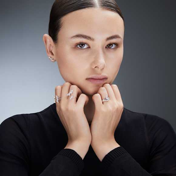 Galaxy Bypass-Ring, Im Labor gezüchtete Diamanten 1,25 ct tw, Verschiedene Formen, 18K Weißgold - Swarovski, 5690399