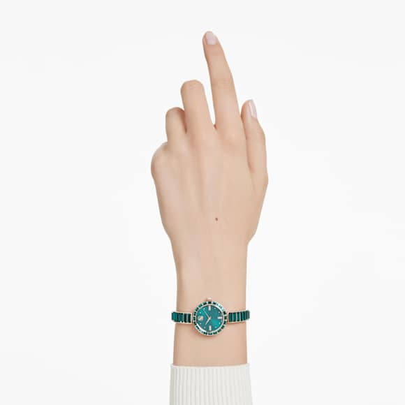 Matrix Bangle watch, Swiss Made, Crystal bracelet, Green, Champagne gold-tone finish - Swarovski, 5690808