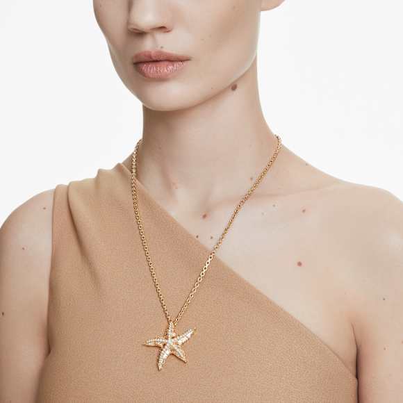 Pendente Idyllia, Crystal pearls, Stella marina, Tono dorato, Placcato color oro - Swarovski, 5691035