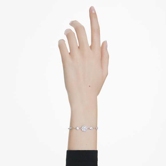 Idyllia bracelet, Mixed cuts, Snowflake, White, Rhodium plated - Swarovski, 5691485