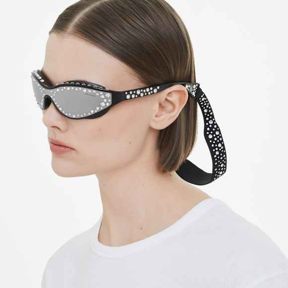 Sunglasses with strap, Swimming shape, Black - Swarovski, 5691733