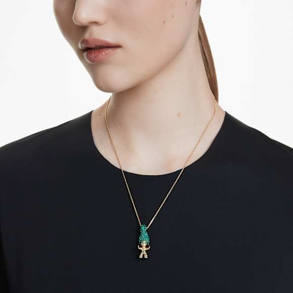 Pingente Good Luck Trolls, Troll, Verde, Lacado a dourado - Swarovski, 5691939
