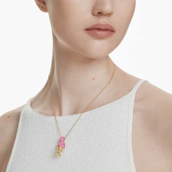 Good Luck Trolls pendant, Troll, Pink, Gold-tone plated - Swarovski, 5691940