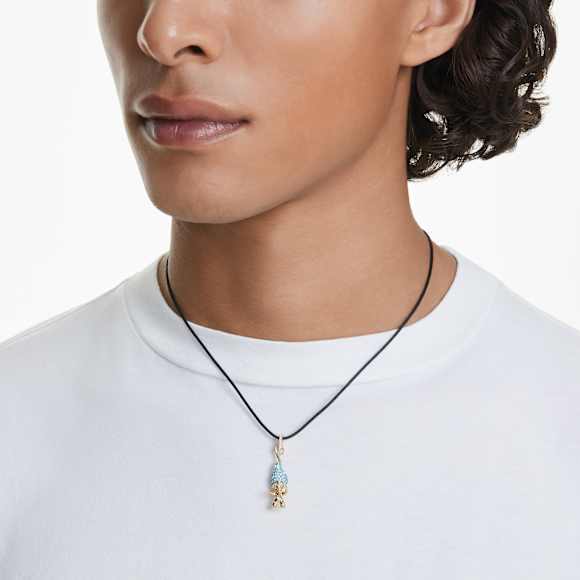 Pingente Good Luck Trolls, Troll, Azul, Lacado a dourado - Swarovski, 5691942