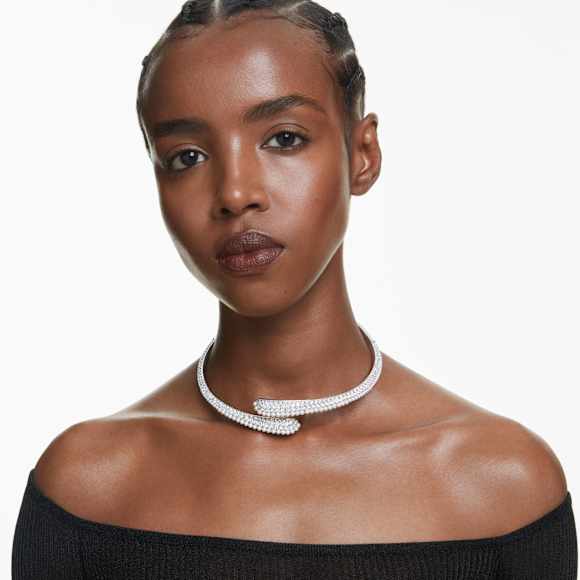 Collana Sublima, Crystal Pearl, Taglio Round, Bianca, Placcato rodio - Swarovski, 5692110