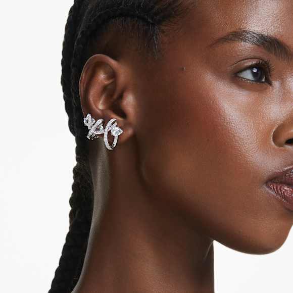 Orecchino ear cuff Hyperbola, Taglio misto, Bianco, Placcato rodio - Swarovski, 5692424