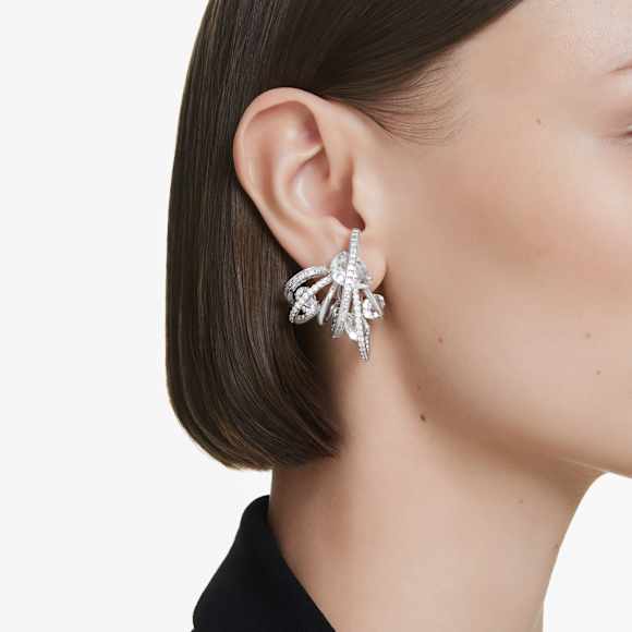 Hyperbola ear cuff, Statement, Mixed cuts, White, Rhodium plated - Swarovski, 5692427