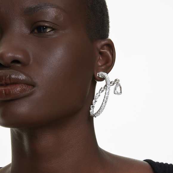 Matrix フープピアス, ミックスカット, ホワイト, ロジウム・プレー