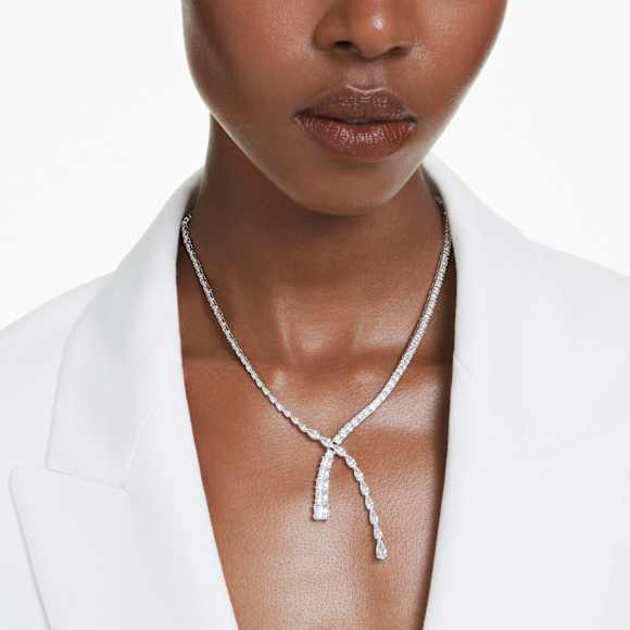 Matrix Y necklace, Mixed cuts, White, Rhodium plated - Swarovski, 5692533