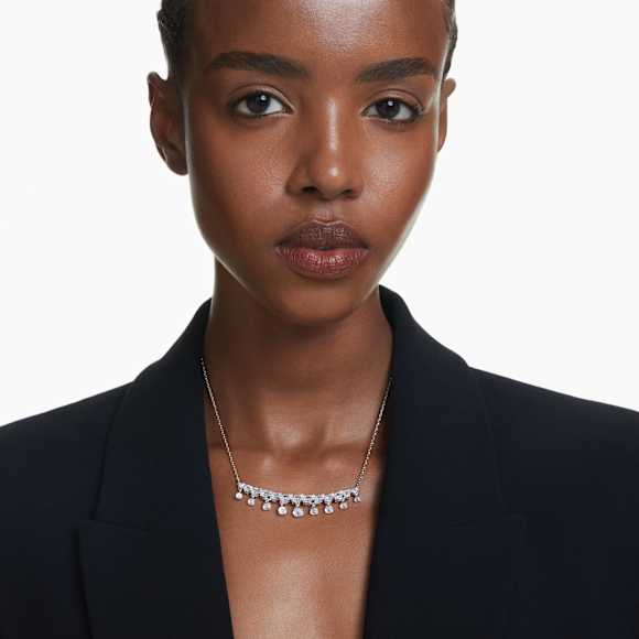 Náhrdelník Idyllia, Různé výbrusy, Sněhová Vločka, Bílá, Pokoveno rhodiem - Swarovski, 5692637