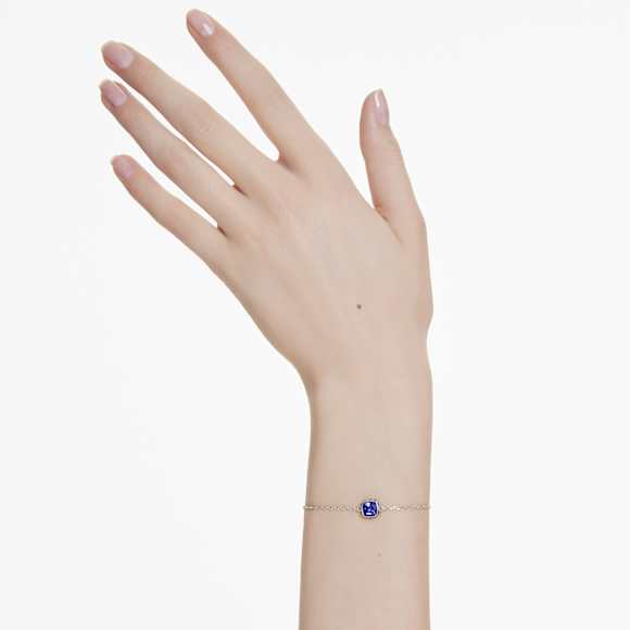 Birthstone bracelet, Square cut, September, Blue, Rhodium plated - Swarovski, 5692881