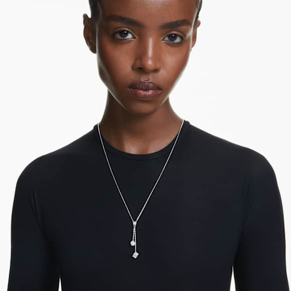 Dextera Y pendant, Round cut, Sphere and cube, White, Rhodium plated - Swarovski, 5693207