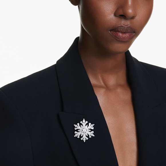 Idyllia pendant and brooch, Mixed cuts, Snowflake, White, Rhodium plated - Swarovski, 5693226