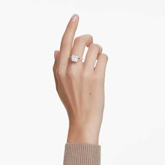Stilla cocktail ring, Square cut, Pavé, White, Gold-tone plated - Swarovski, 5693501
