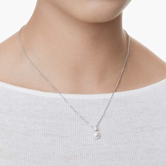Matrix pendant, Crystal pearl, Round cut, White, Rhodium plated - Swarovski, 5693897