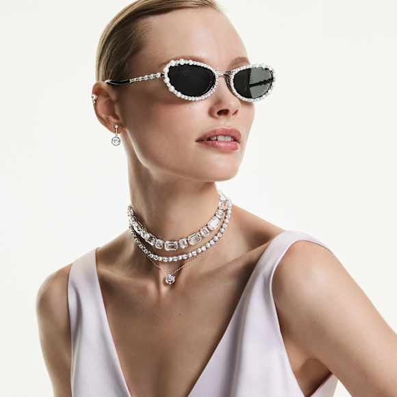 Peckové náušnice Matrix, Křišťálová perla, Kulatý výbrus, Bílá, Pokoveno rhodiem - Swarovski, 5694225