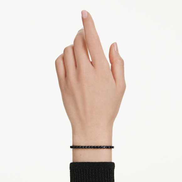 Matrix สร้อยข้อมือ Tennis, เจียระไนทรงกลม, ดำ, เคลือบรูทีเนียม - Swarovski, 5696030