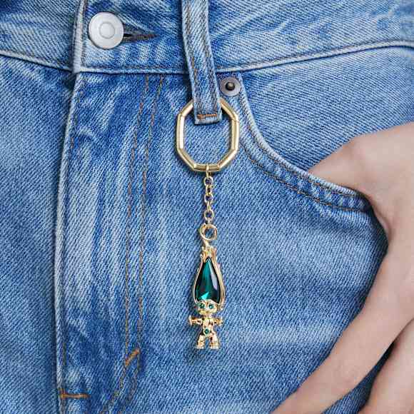 Good Luck Trolls key ring, Troll, Green, Gold-tone plated - Swarovski, 5696147