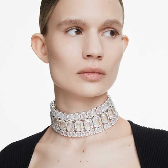 Millenia choker, Octagon cut, White, Rhodium plated - Swarovski, 5696290