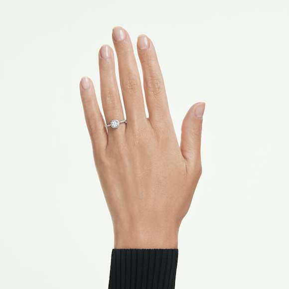 Eternity halo solitaire ring, Lab-grown diamonds 0.45 ct tw, Round shape, Sterling silver - Swarovski, 5697126