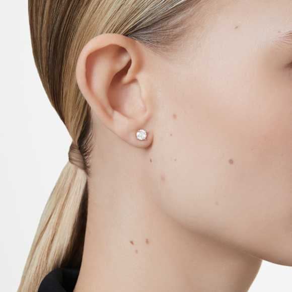 Eternity solitaire stud earrings, Lab-grown diamonds 1 ct tw, Round shape, 18K white gold - Swarovski, 5697773