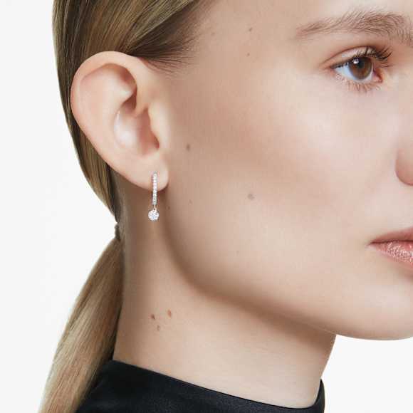 Eternity drop earrings, Lab-grown diamonds 0.7 ct tw, Round shape, 18K white gold - Swarovski, 5697774