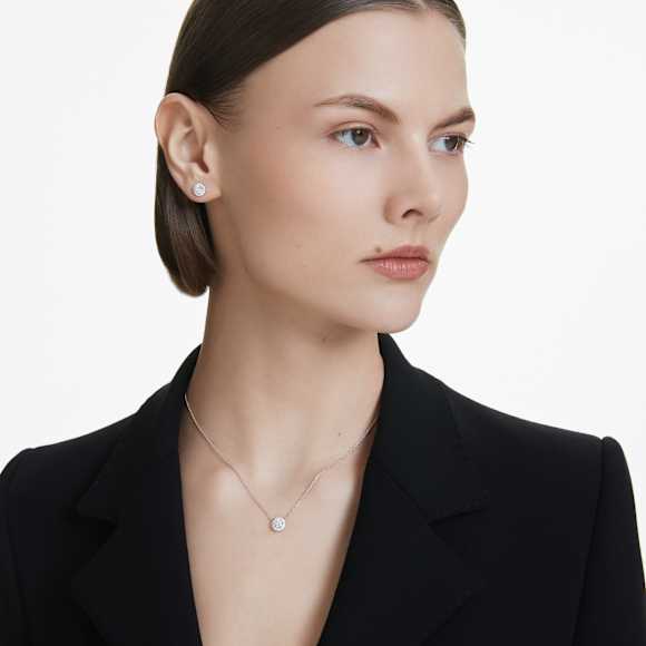 Kolczyki na sztyfcie z obwódką w stylu halo Eternity, Diamenty laboratoryjne 0,75 karata, Kształt okrągły, 18K białe złoto - Swarovski, 5698156